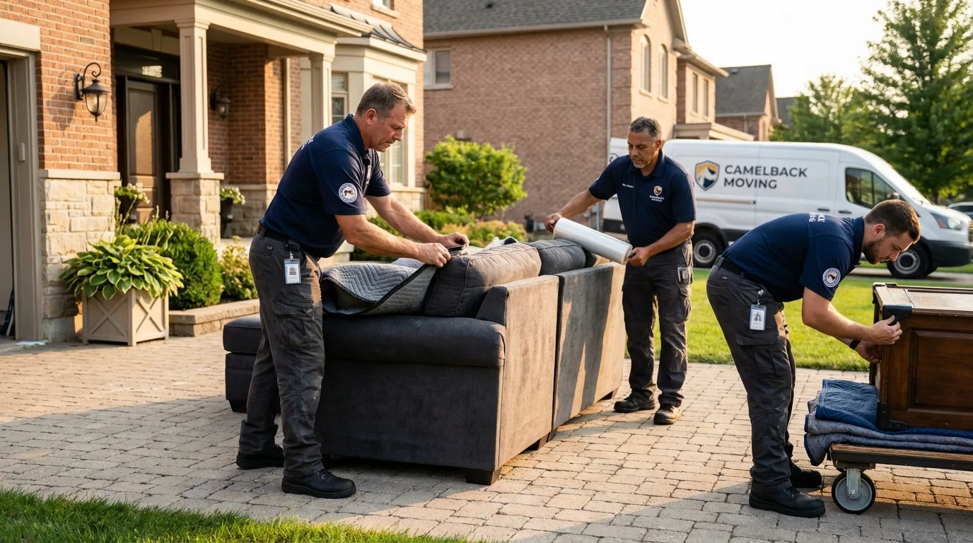 Large estate moving crew wrapping furniture in Dansville, NY