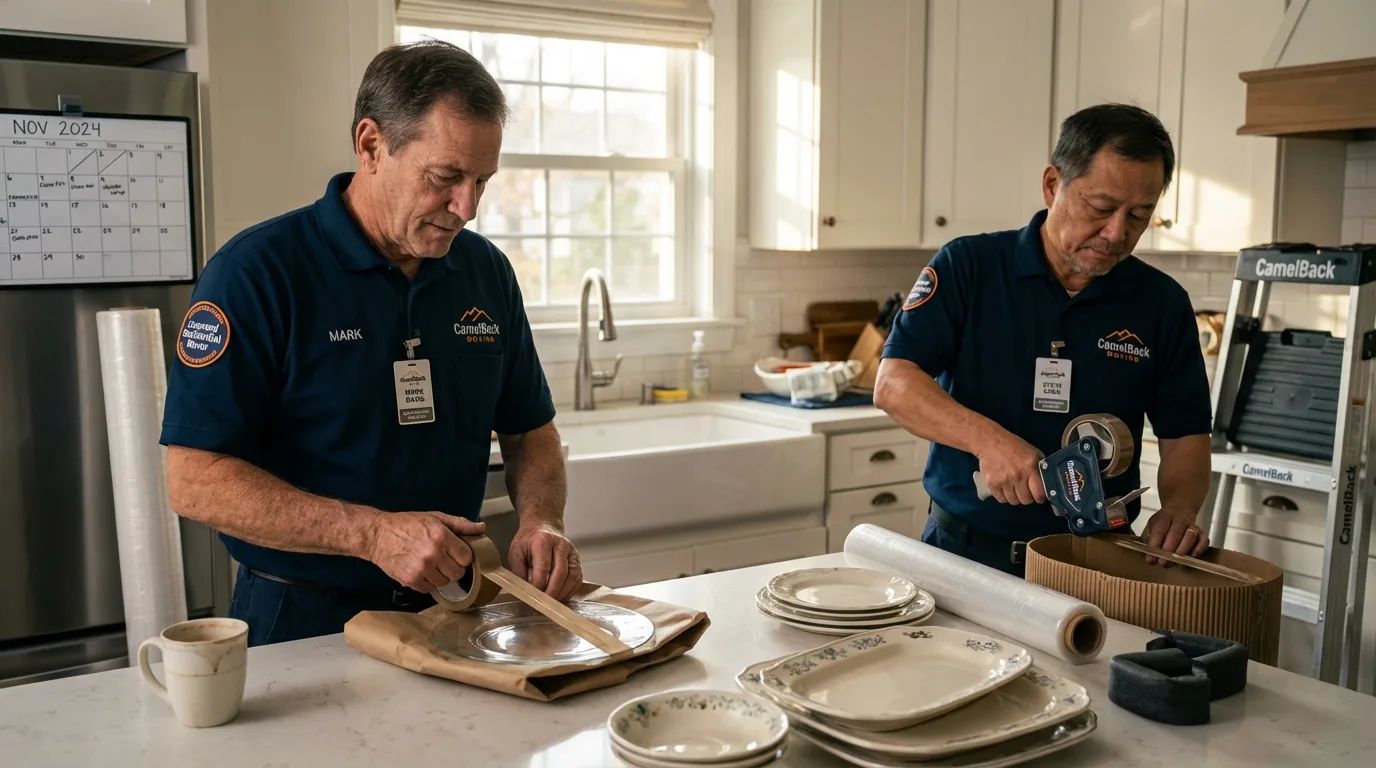 Professional crew packing kitchen dishware in Dansville, NY